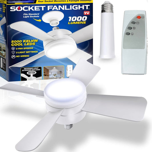 Socket Fan Light Original - Cool Light LED – Ceiling Fans with Lights and Remote Control, Replacement for Lightbulb - Bedroom, Kitchen, Living Room,1000 Lumens / 5000 Kelvins Cool LEDs (Remote Battery Not Included) Your Brand
