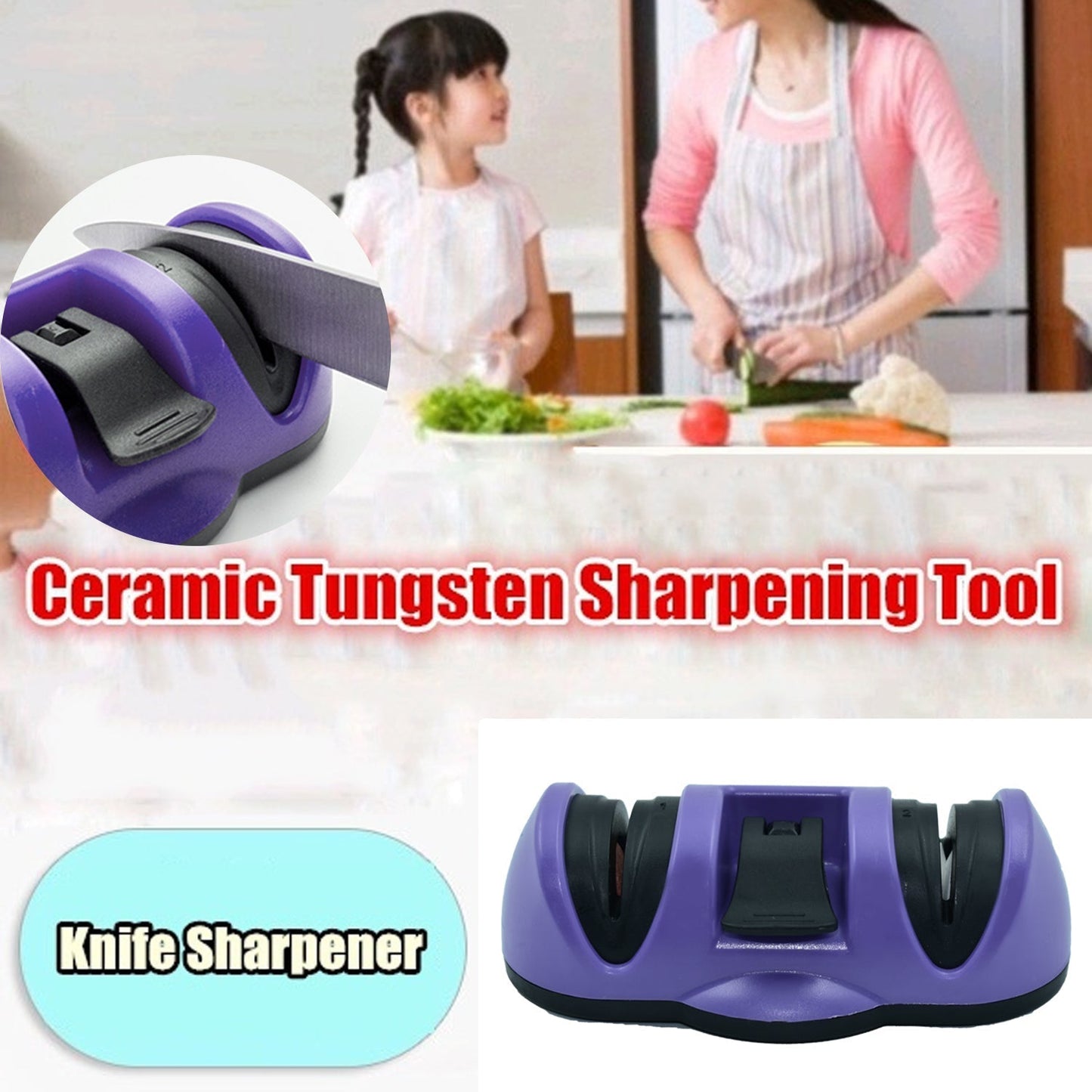 Manual Knife Sharpener 2 Stage Sharpening Tool for Ceramic Knife and Steel Knives Your Brand