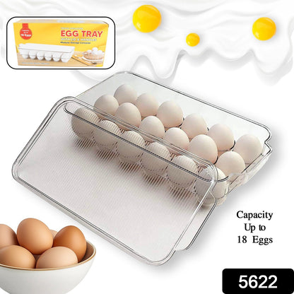 Plastic 18 Cavity Egg Storage Box Or Egg Trays For Refrigerator With Lid & Handles High Quality, Rectangular Egg Tray Box For 18 Egg (1 Pc) Your Brand