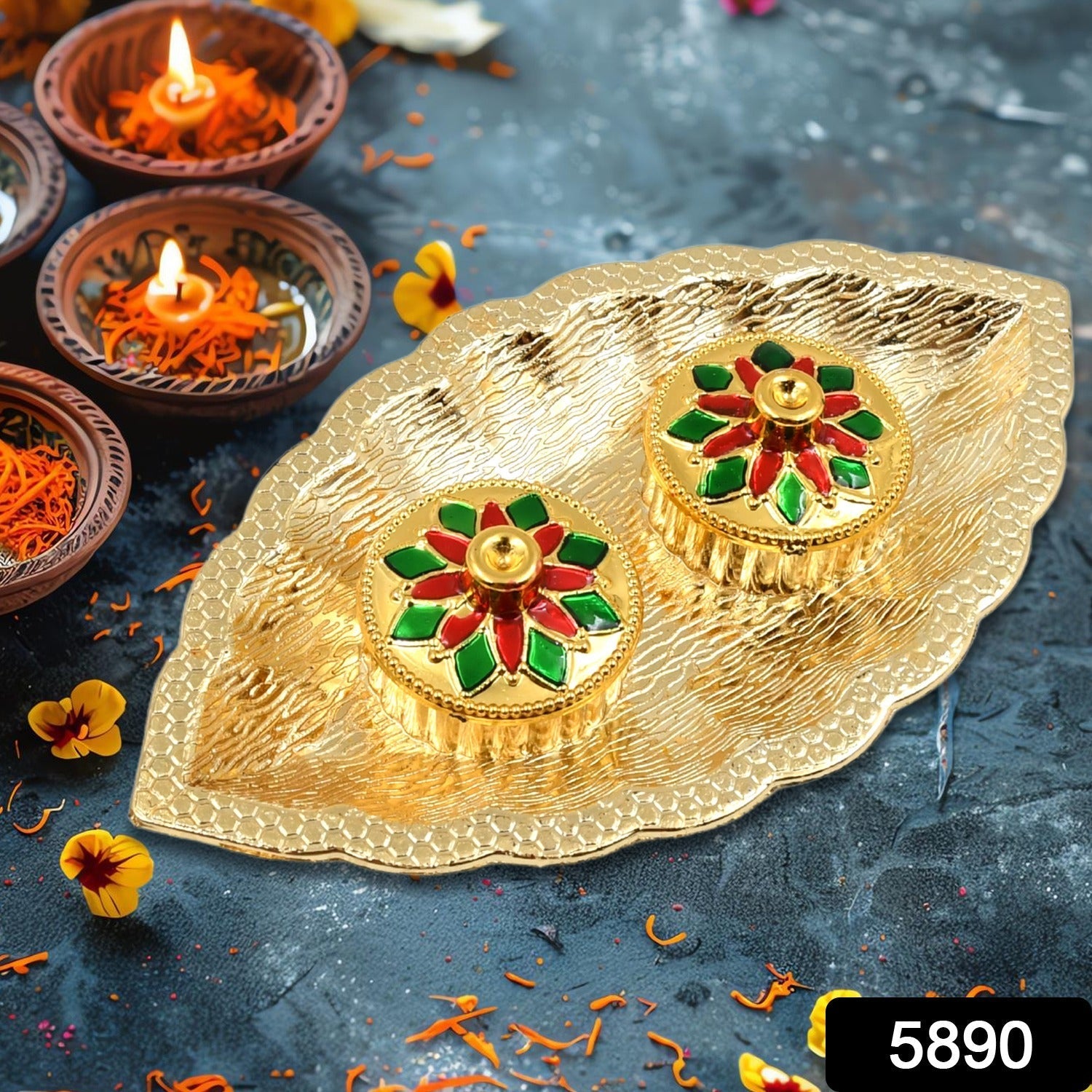 Leaf Shape Special Puja Thali (1 Pc / Mix Design) Your Brand
