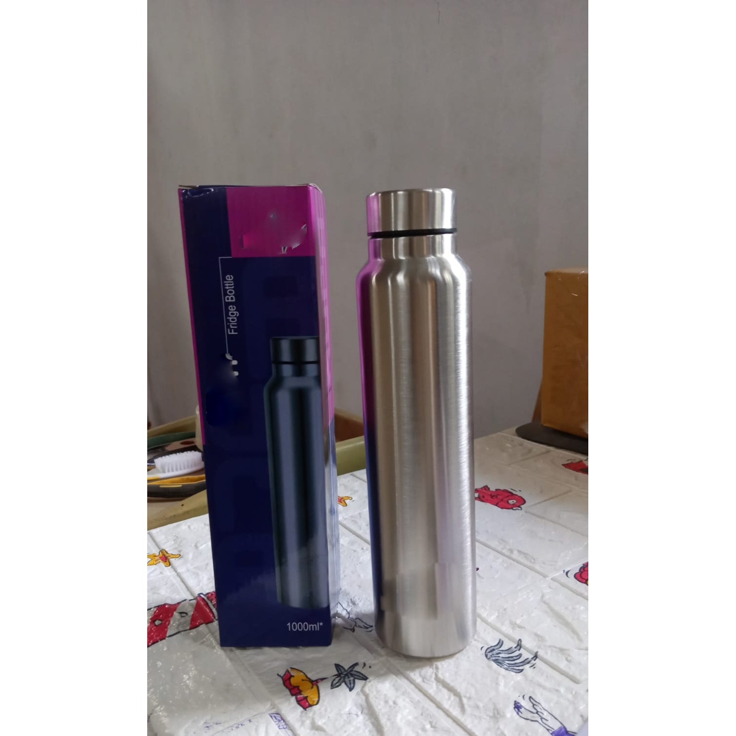 Stainless Steel Water Bottle, Fridge Water Bottle office / Gym / School 1000Ml Your Brand