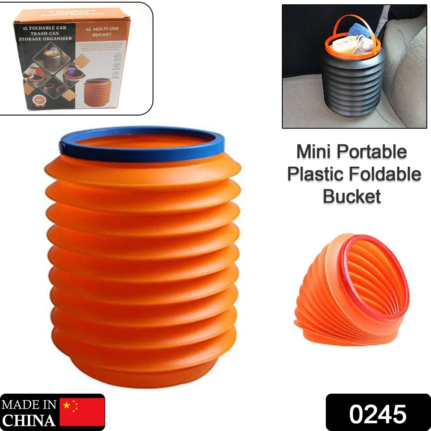 Foldable Storage Bucket , Water Container & Dustbin Multiuse Bucket For Home , Car & Kitchen Use Bucket Your Brand