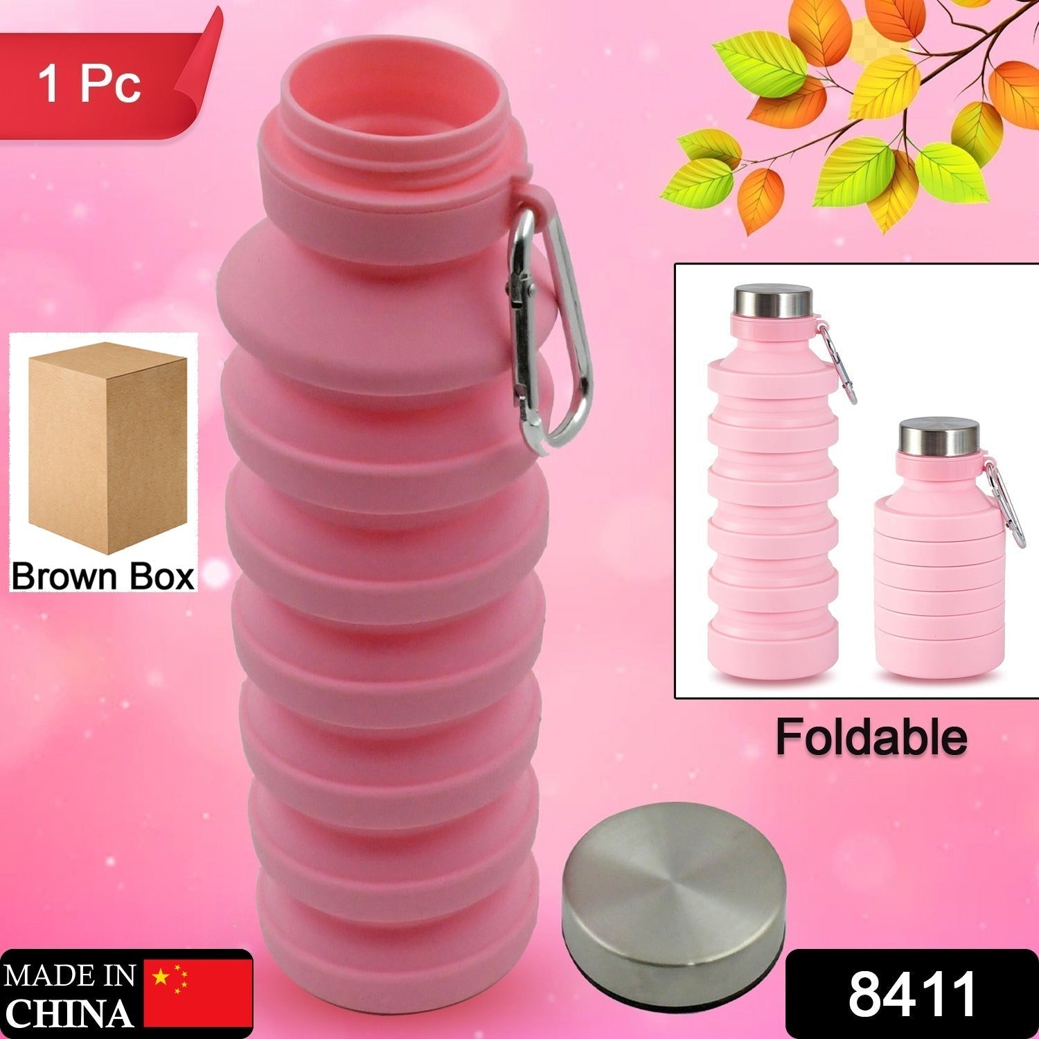 Foldable Water Bottle, Silicone Leak Proof Portable Sports Travel Water Bottle for Outdoor, Gym, Hiking (1 Pc / 24 cm Foldable) Your Brand