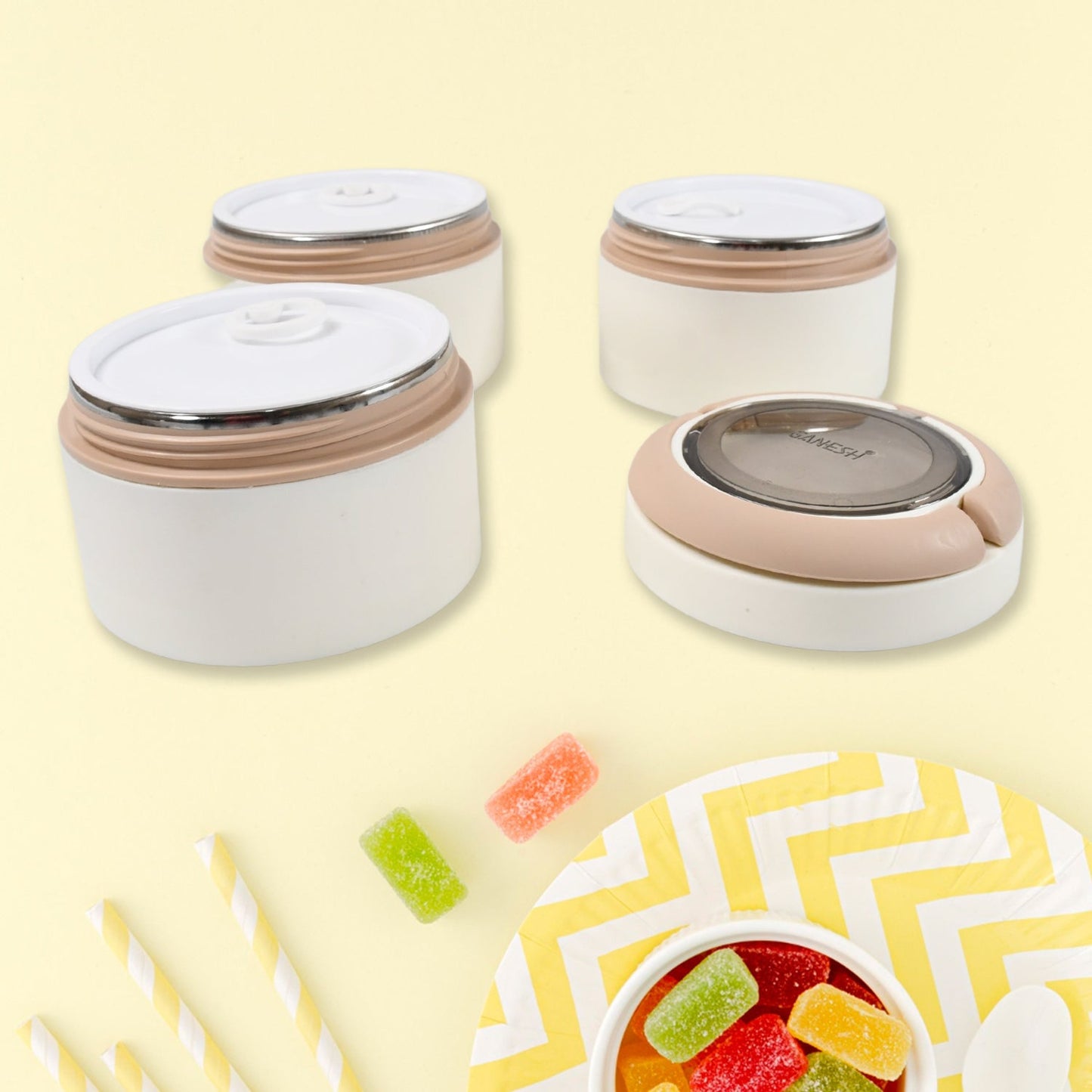 Ganesh Smart Stack 3 Layer Portable Lunch Box Stainless Steel Airtight Leak-Proof Lunch Box for Office, School, Picnic: Color May Vary (3 Layer) Your Brand