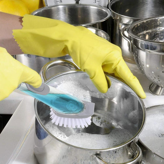 Home & Kitchen Cleaning Brushes, Scrubber, Soap Dispenser Scrub Brush for Pans Pots and Bathtub Sink (5 In 1) Your Brand