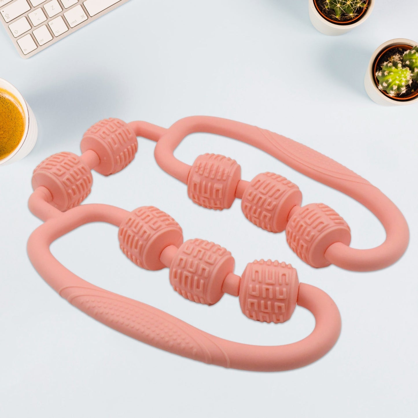 Muscle Massage Roller 8 Wheels Relieve Soreness Leg Muscle Roller Fitness Roller Muscle Relaxer Massage Roller Ring Clip All Round Massaging Uniform Force Elastic PP Drop Shaped for Home Use (1 Pc) Your Brand
