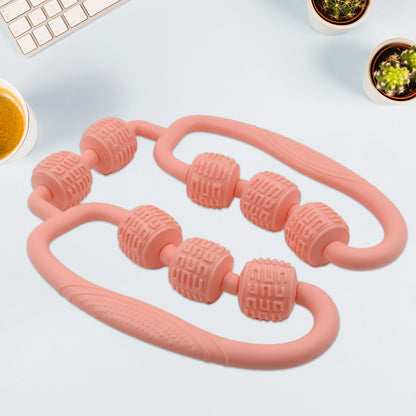 Muscle Massage Roller 8 Wheels Relieve Soreness Leg Muscle Roller Fitness Roller Muscle Relaxer Massage Roller Ring Clip All Round Massaging Uniform Force Elastic PP Drop Shaped for Home Use (1 Pc) Your Brand