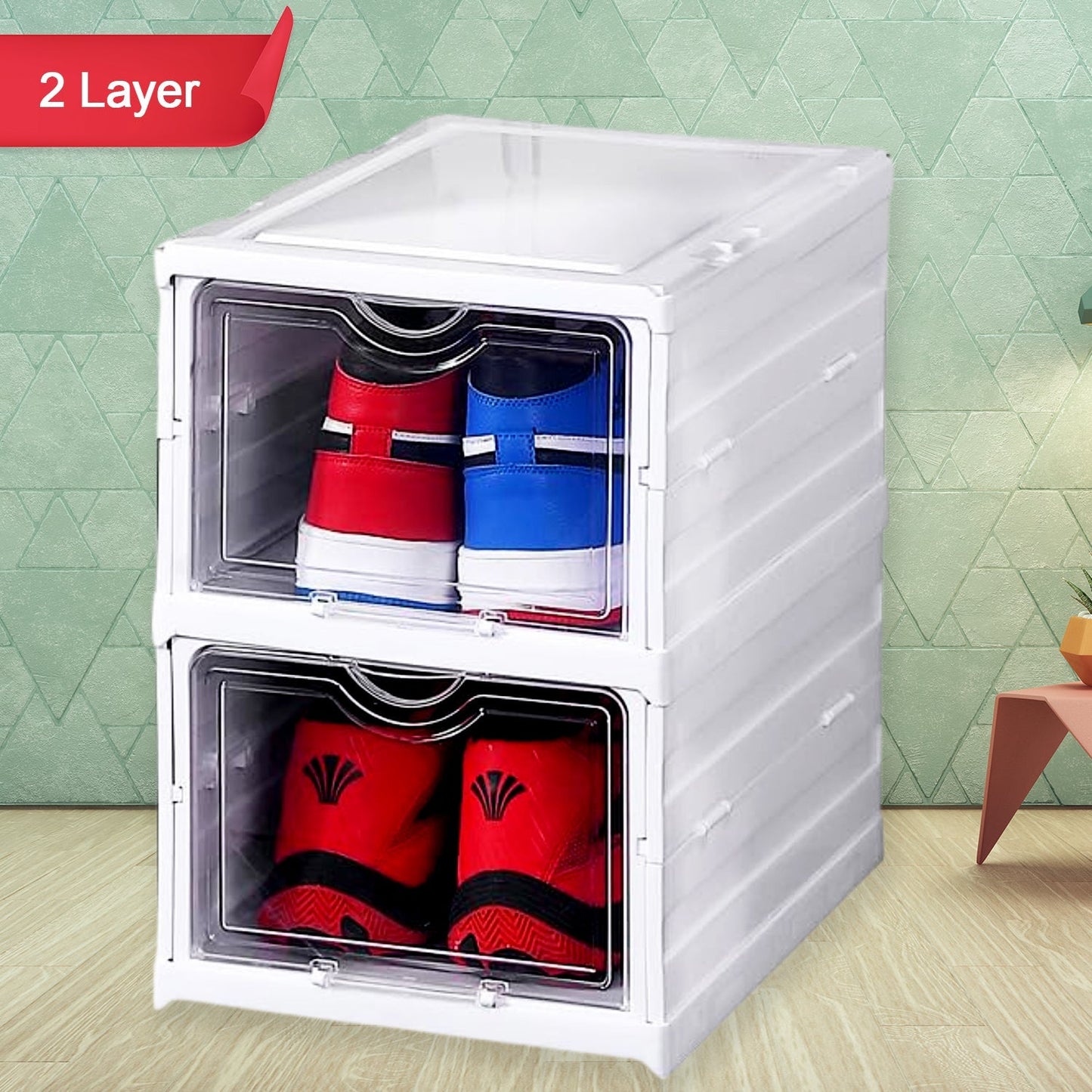 Stackable Multifunctional Storage, for Clothes Foldable Drawer Shelf Basket Utility Cart Rack Storage Organizer Cart for Kitchen, Pantry Closet, Bedroom, Bathroom, Laundry (2 / Layer 1 Pc) Your Brand