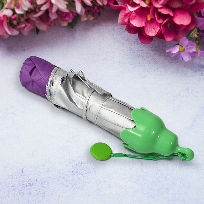 Vegetable shaped Folding Umbrella, Plastic Case Creative Fashion Folding Mini Sun Shade Rain Umbrella, Unique Umbrella, Sun & UV Protection, Cute Design (1 Pc) Your Brand
