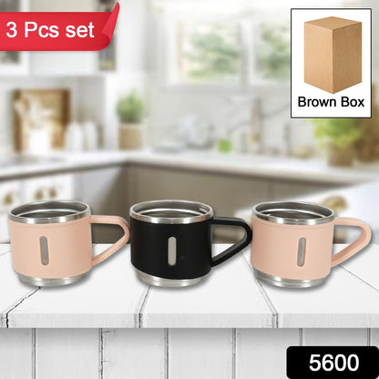 Stainless Steel Vacuum Coffee / Tea Cup, Tea Mug Hot Insulated Double Wall Stainless Steel, Coffee, and Milk Cup with Handle Easy To Carry: Coffee Cup (3 pc) Your Brand