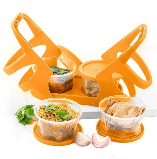 Lunch Box (200 ml each Container) with Attractive Stand - 4 pcs Your Brand