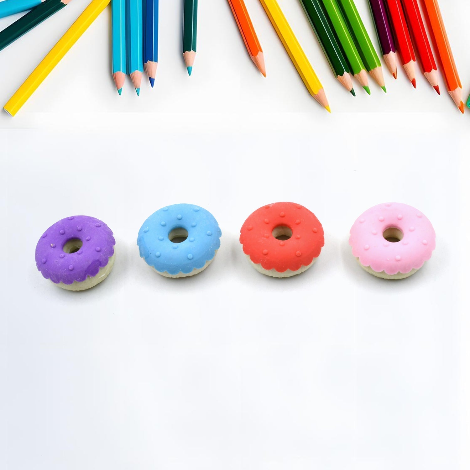 Donut Eraser for Girls & Boys / Eraser for School B'Day Return Gift Party Doughnut Lollipop Ice Cream Theme Shape Erasers Pencils Set for Kids Educational Stationary kit, School Supplies (1 Set 4 Pc) Your Brand