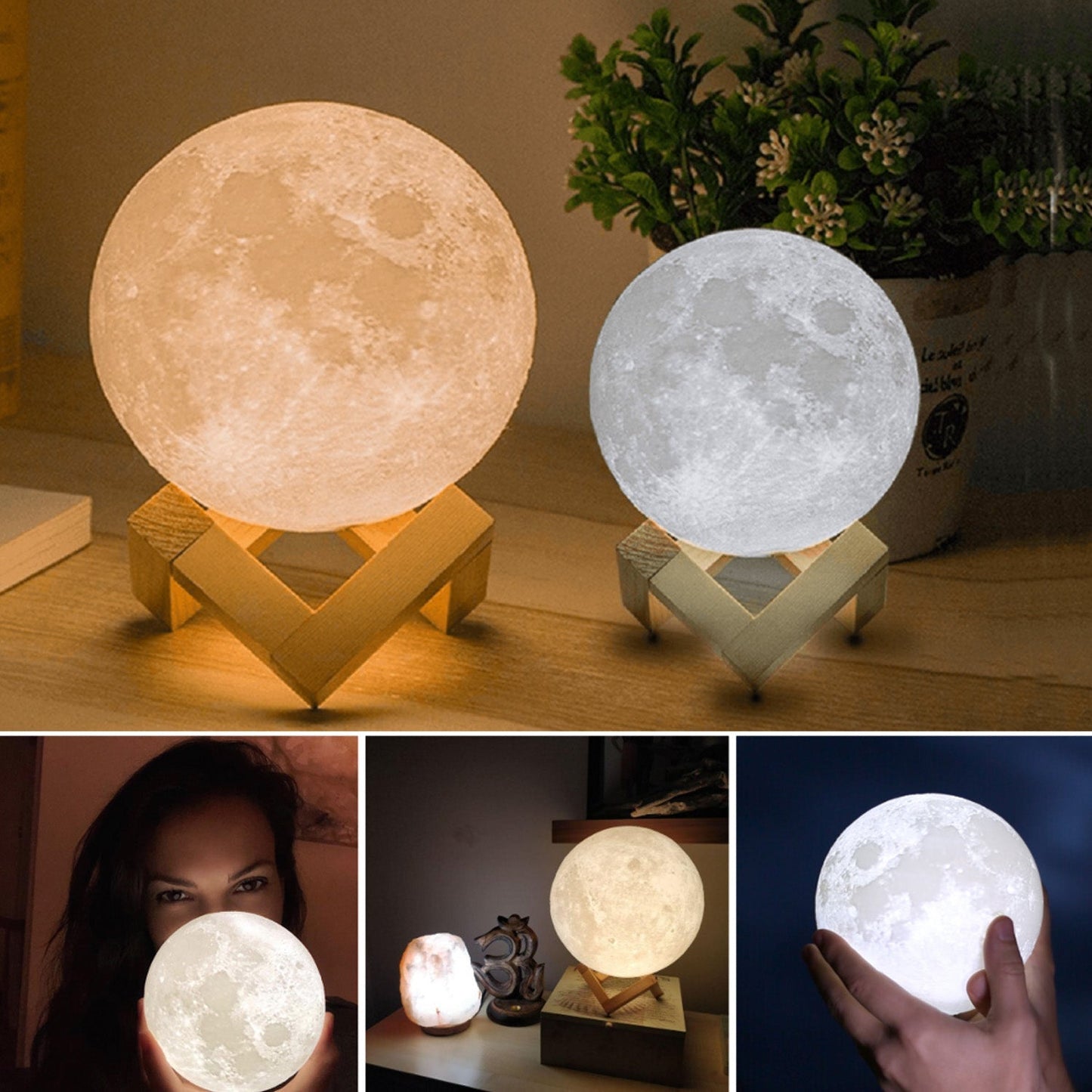 Moon Night Lamp with Plastic Stand Night Lamp for Bedroom (19 x14 Cm / 1 Pc) Your Brand