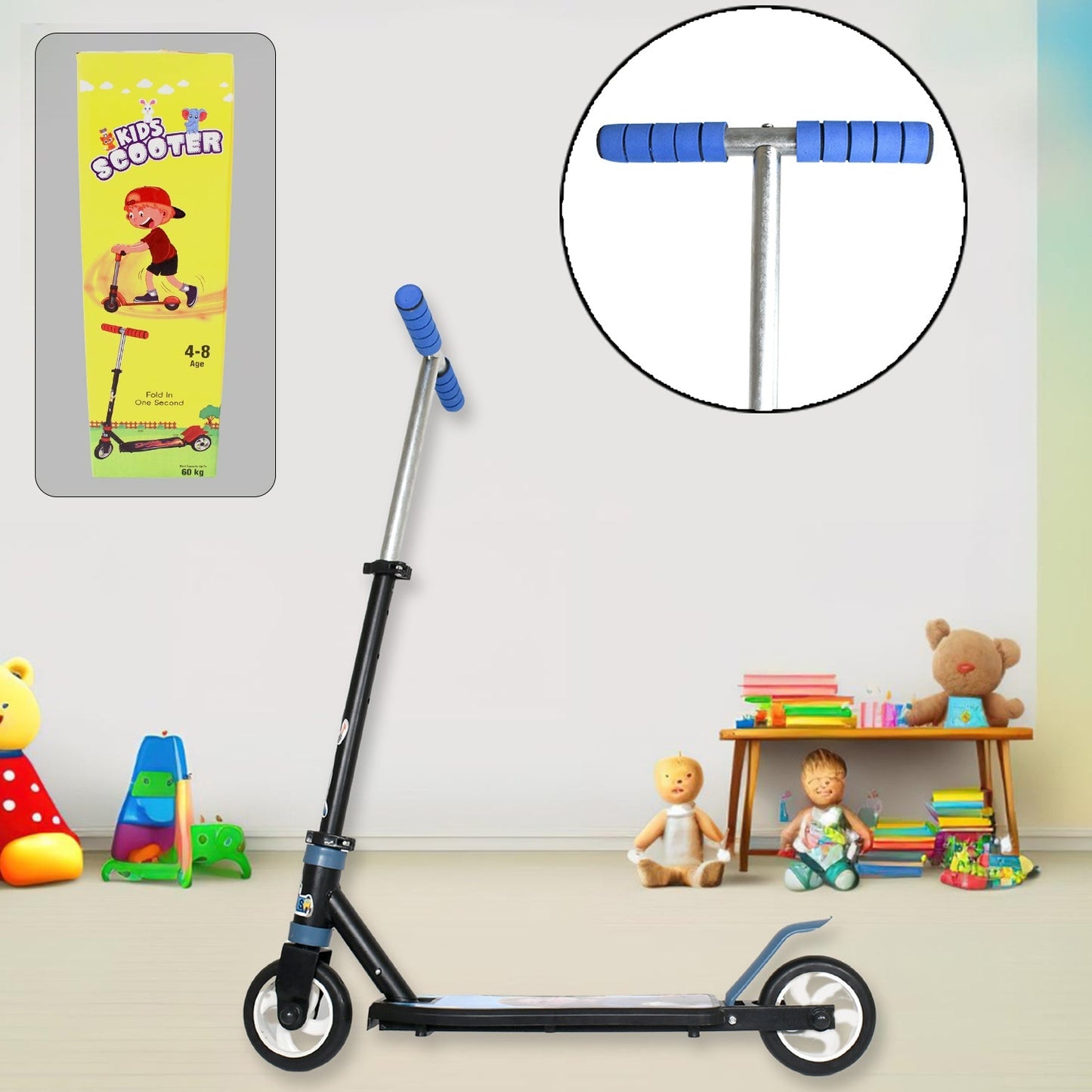 Basic Kids Ride On Leg Push Scooter for Boys and Girls (4 - 8 Years Old Kids) Foldable Scooter Cycle with Height Adjustment for Boys and Girls Multicolor (1 Pc / 2 Wheel)  Your Brand