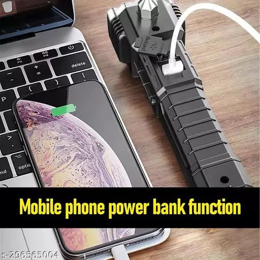 Portable 3w Rechargeable Torch LED Flashlight Long Distance Beam Range, Hammer and Strong Magnets, Window Glass and Seat Belt Cutter 4 Modes for Car Camping Hiking Indoor Outdoor Your Brand