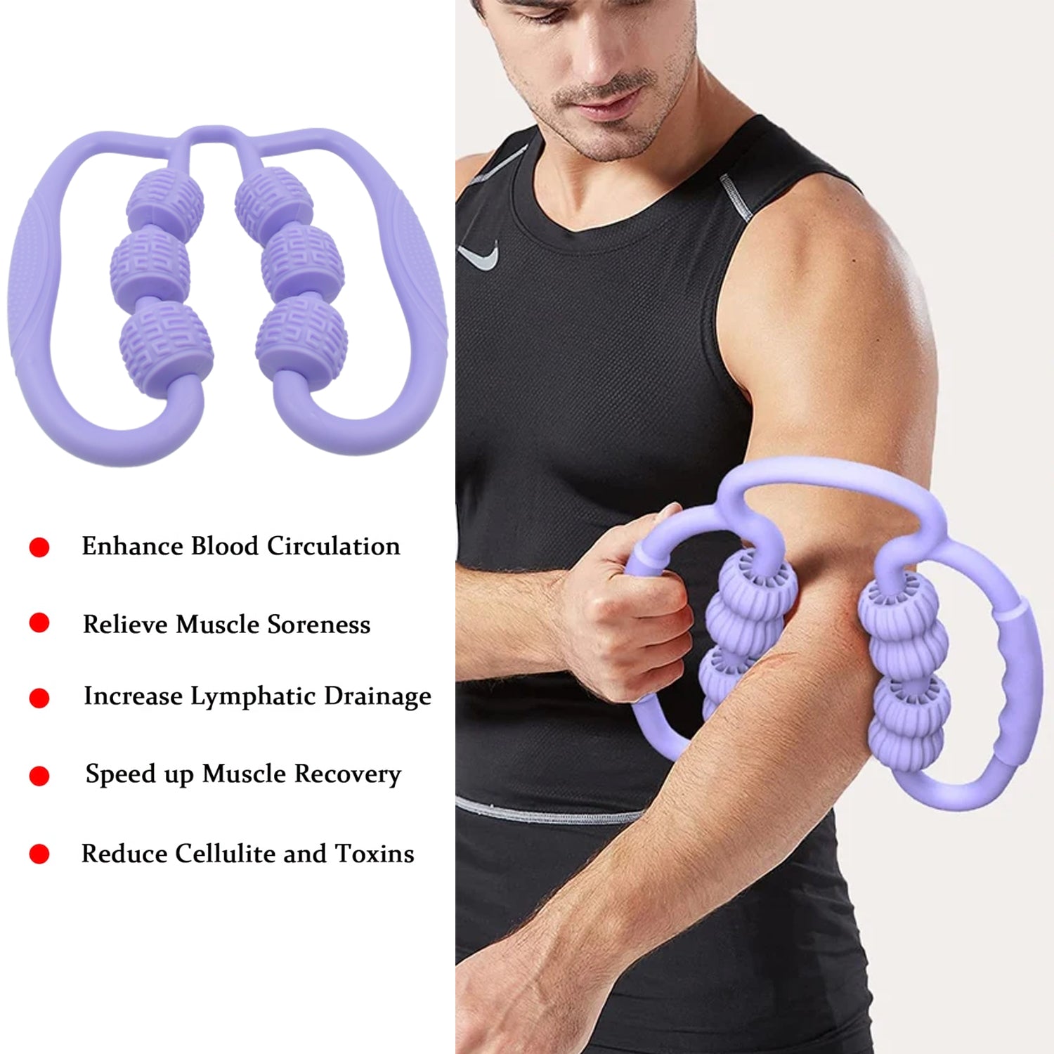 Muscle Massage Roller, 6 Wheels Relieve Soreness Leg Muscle Roller Fitness Roller Muscle Relaxer Massage Roller Ring Clip All Round Massaging Uniform Force Elastic PP Drop Shaped for Home Use (1 Pc) Your Brand