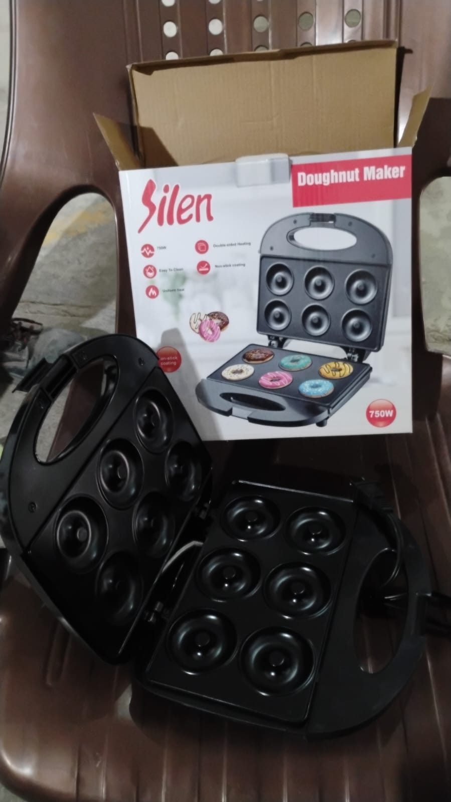 Donut Maker Machine 750W Electric Donut Maker 6pcs Circle Shaped cavity (1 Pc / With 2 PIN Plug Converter 1 Pc ) Your Brand