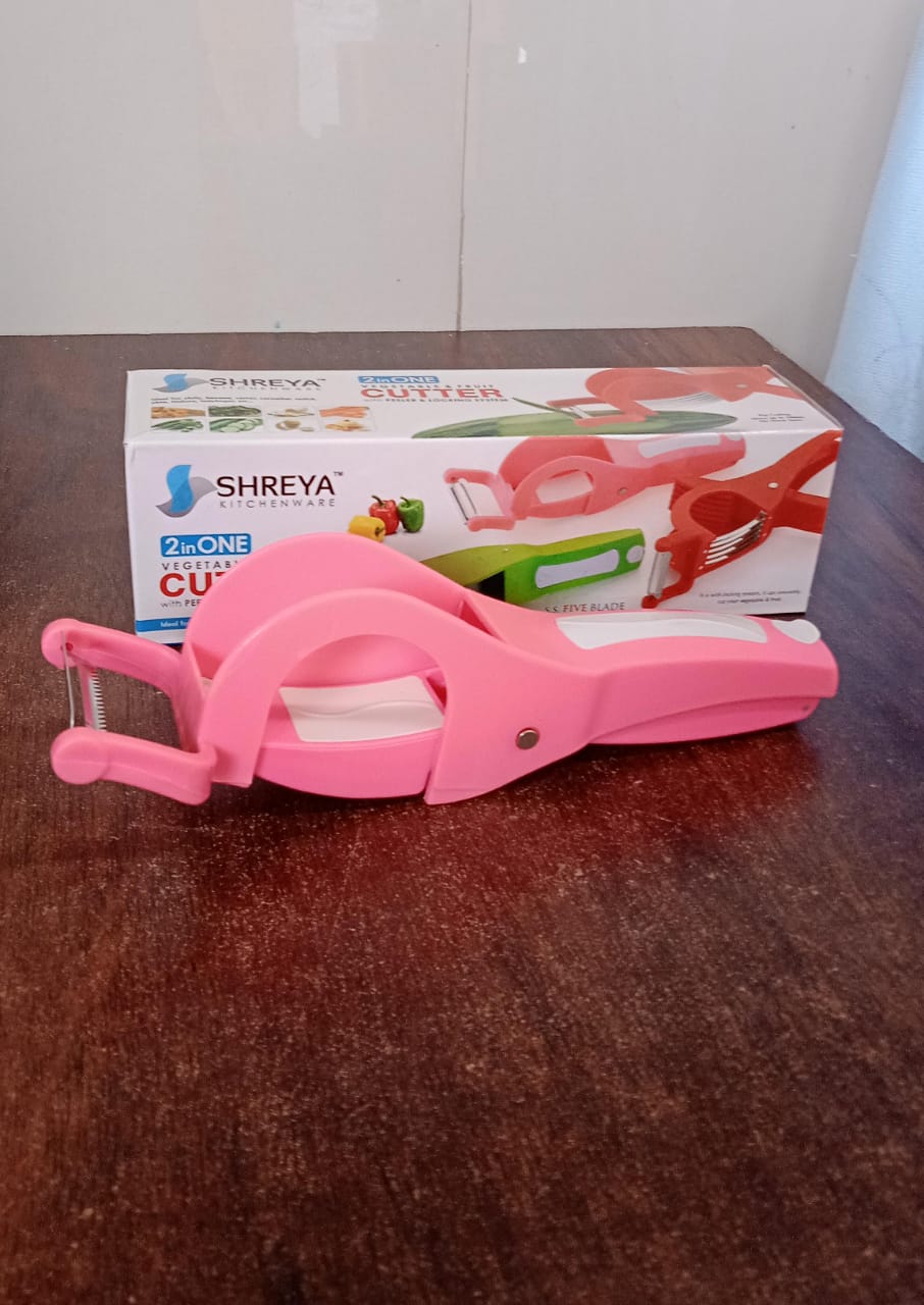 Plastic 2 in 1 Vegetable & Fruit Multi Cutter 5 Blade Vegetable Cutter with Peeler (1 Pc / Multicolor) Your Brand