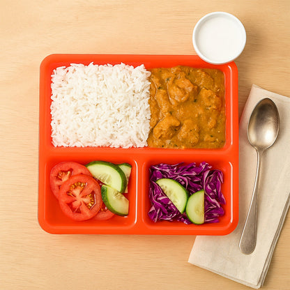 Plastic 3-Compartment Rectangular Meal Serving Tray / Plates (1 Pc)
