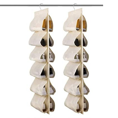 12 Pocket Hanging Shoe & Accessories Organizer – Foldable Non-Woven Fabric Closet Storage Rack for Wardrobe, Door & Hanger Rod (Multi-Color Options)