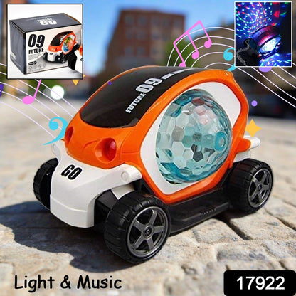Plastic 360 Degree Rotating Stunt Car Toy for Kids - Bump and Go Action with 4D Lights and Music, Plastic Mini Car with Disco Ball (1 Pc / Battery Not Included) Your Brand
