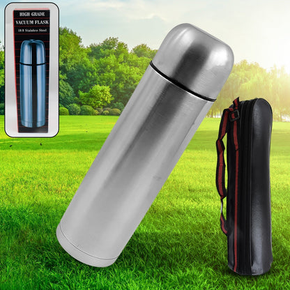 Vacuum Flask With Cover, 18/8 Stainless Steel | Hot and Cold Water Bottle with Push-Down Lid | Double Walled Stainless Steel Bottle for Travel, Home, Office, School, Picnic (750 ML) Your Brand