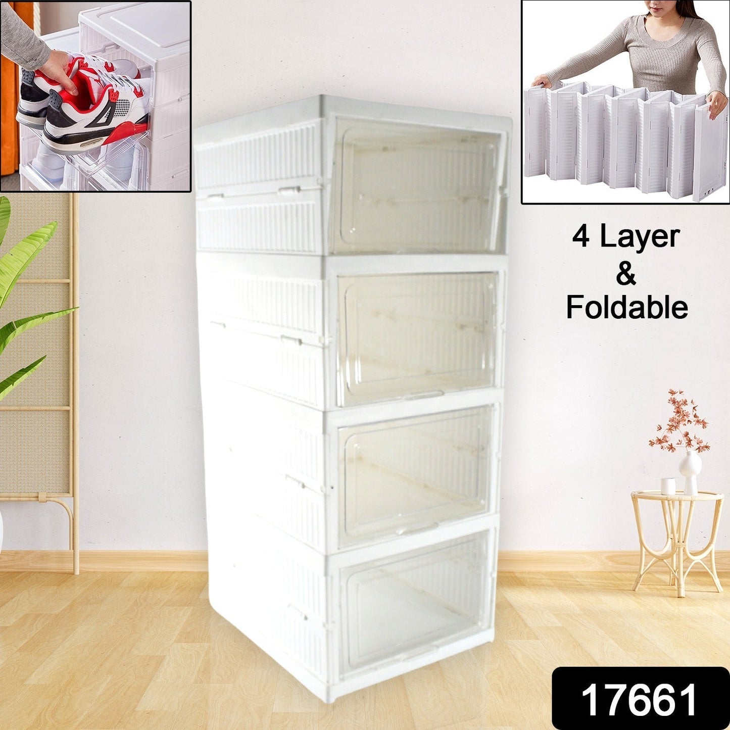Stackable Multifunctional Storage, for Clothes Foldable Drawer Shelf Basket Utility Cart Rack Storage Organizer Cart for Kitchen, Pantry Closet, Bedroom, Bathroom, Laundry (4 Layer /  1 Pc) Your Brand
