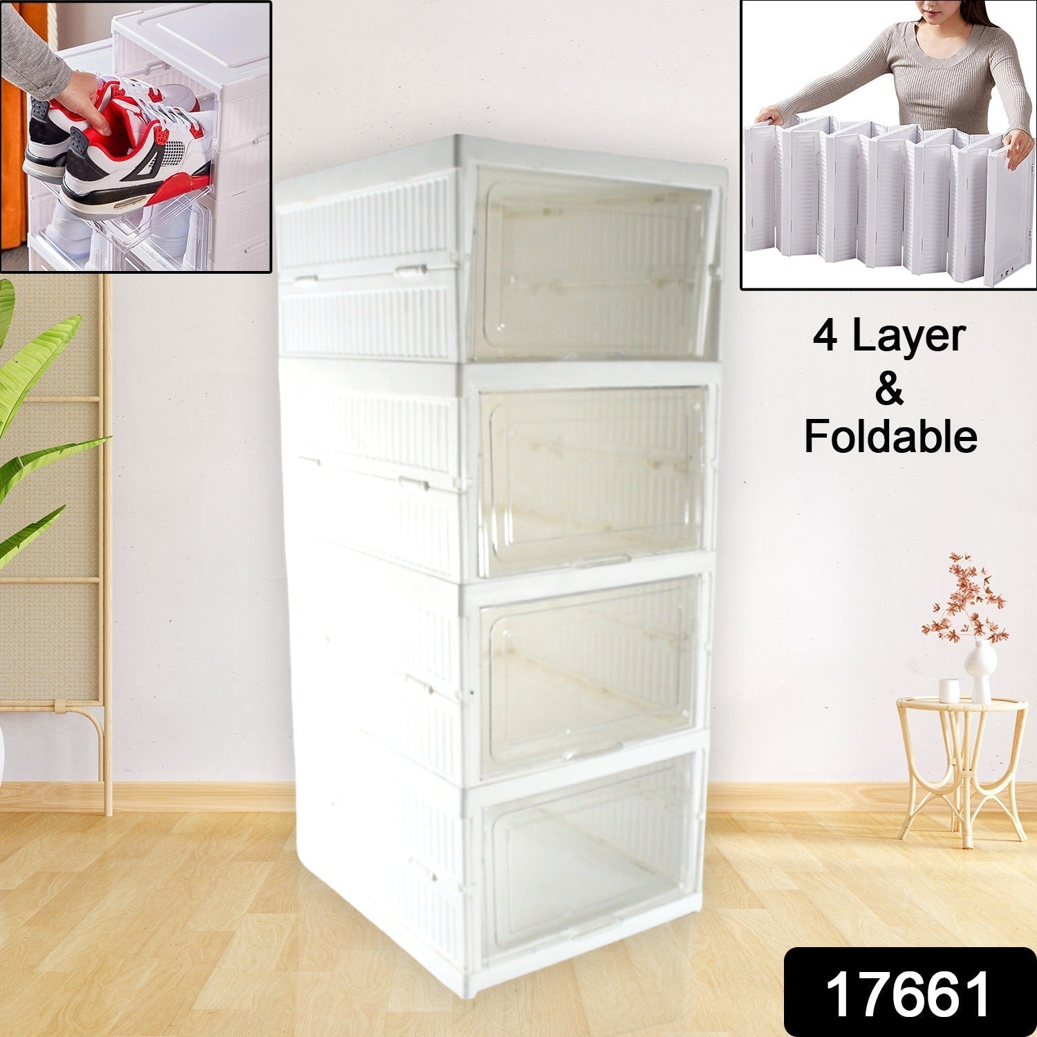 Stackable Multifunctional Storage, for Clothes Foldable Drawer Shelf Basket Utility Cart Rack Storage Organizer Cart for Kitchen, Pantry Closet, Bedroom, Bathroom, Laundry (4 Layer /  1 Pc) Your Brand