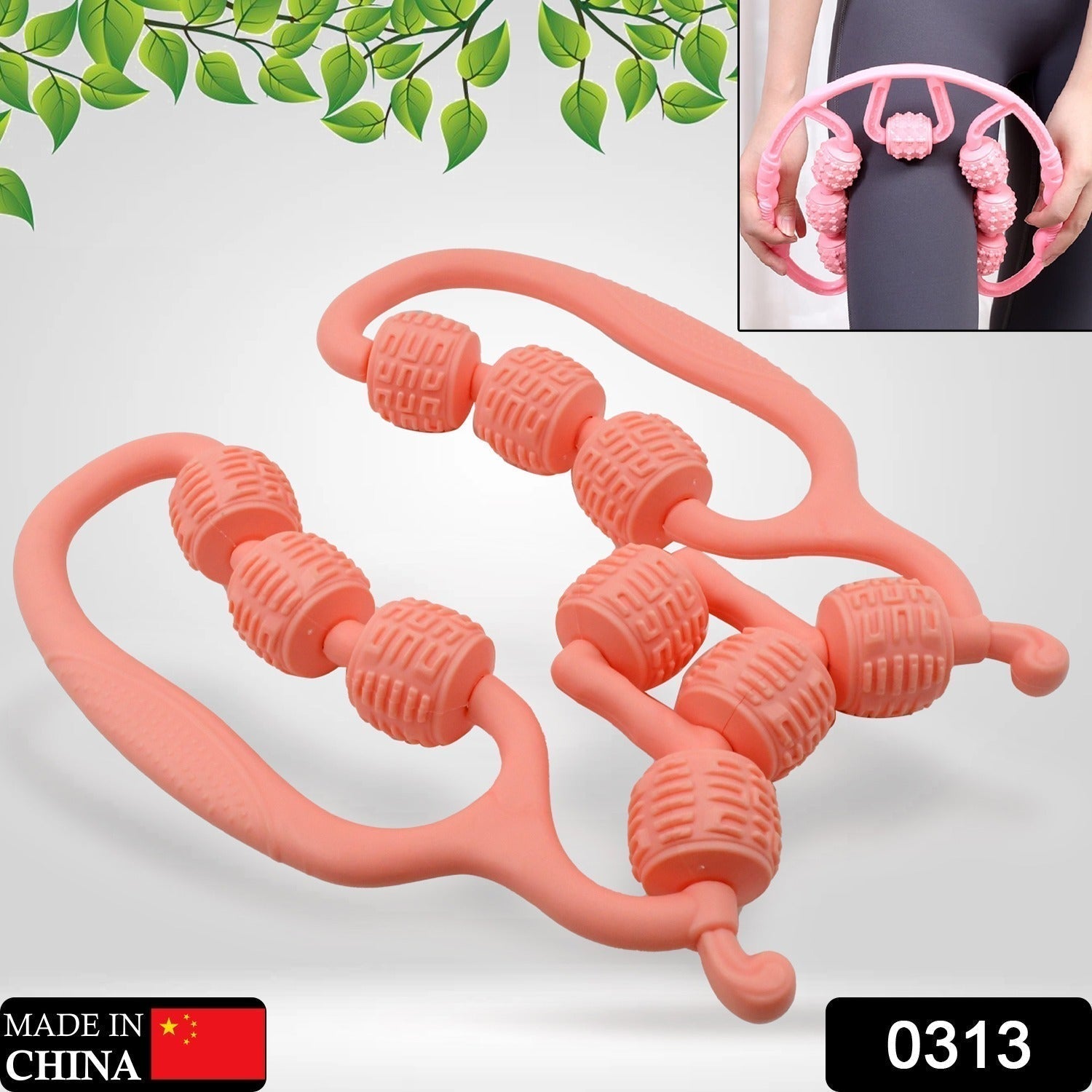 Muscle Massage Roller, 10 Wheels Relieve Soreness Leg Muscle Roller Fitness Roller Muscle Relaxer Massage Roller Ring Clip All Round Massaging Uniform Force Elastic PP Drop Shaped for Home Use (1 Pc) Your Brand