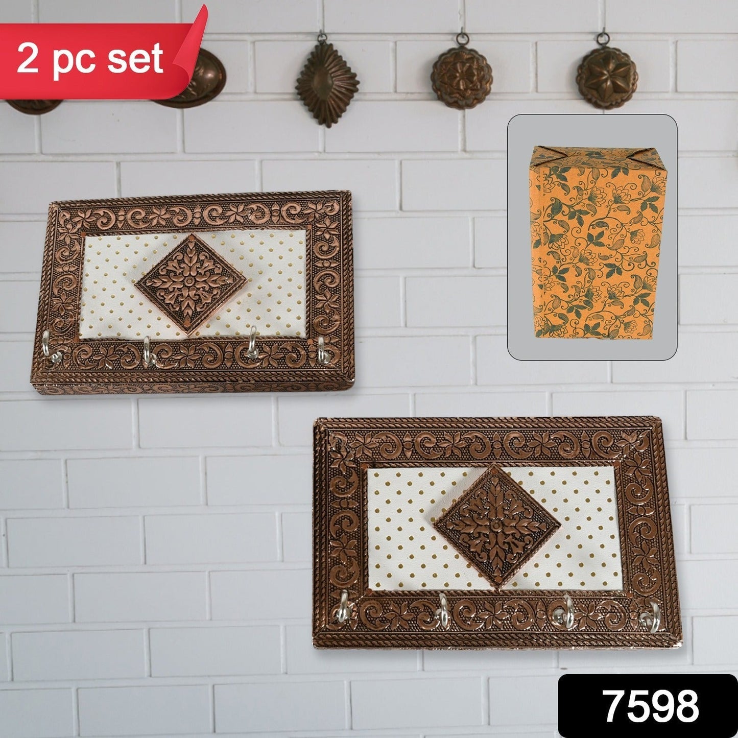 Handicraft Meenakari Wooden keyholder | Wall Hanging Key Holder Style for Your Home Decor & Gift Keys Stand for Entryway, Kitchen, Office, Bedroom Decorative Keys Organizer keyholder (2 Pc Set) Your Brand