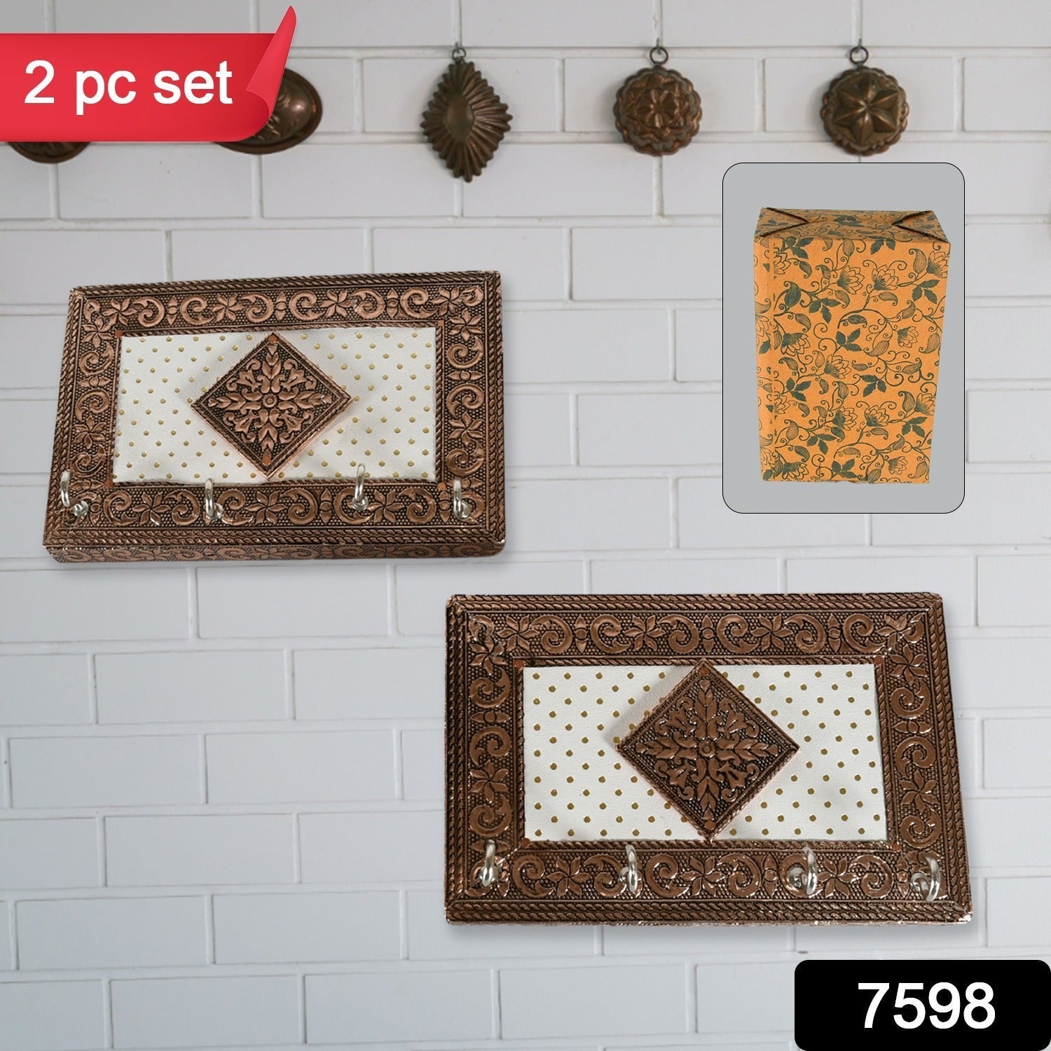 Handicraft Meenakari Wooden keyholder | Wall Hanging Key Holder Style for Your Home Decor & Gift Keys Stand for Entryway, Kitchen, Office, Bedroom Decorative Keys Organizer keyholder (2 Pc Set) Your Brand
