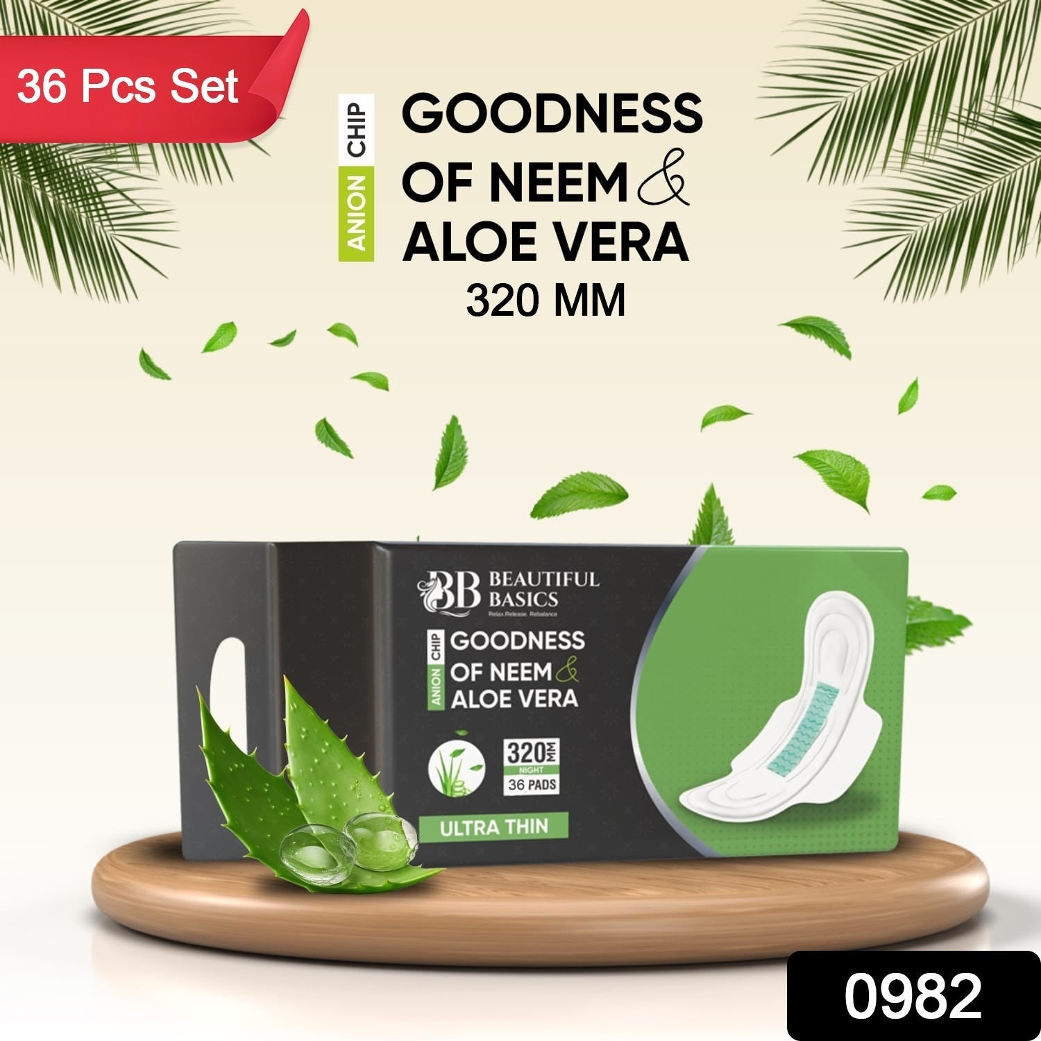 Sanitary Pads for Women With Goodness of Neem & Aloe Vera | Ultra Thin | Leakage Protection | PH Balance | With Antibacterial Anion Chip | 5X More Absorbance (320 mm / 36 Pads) Your Brand