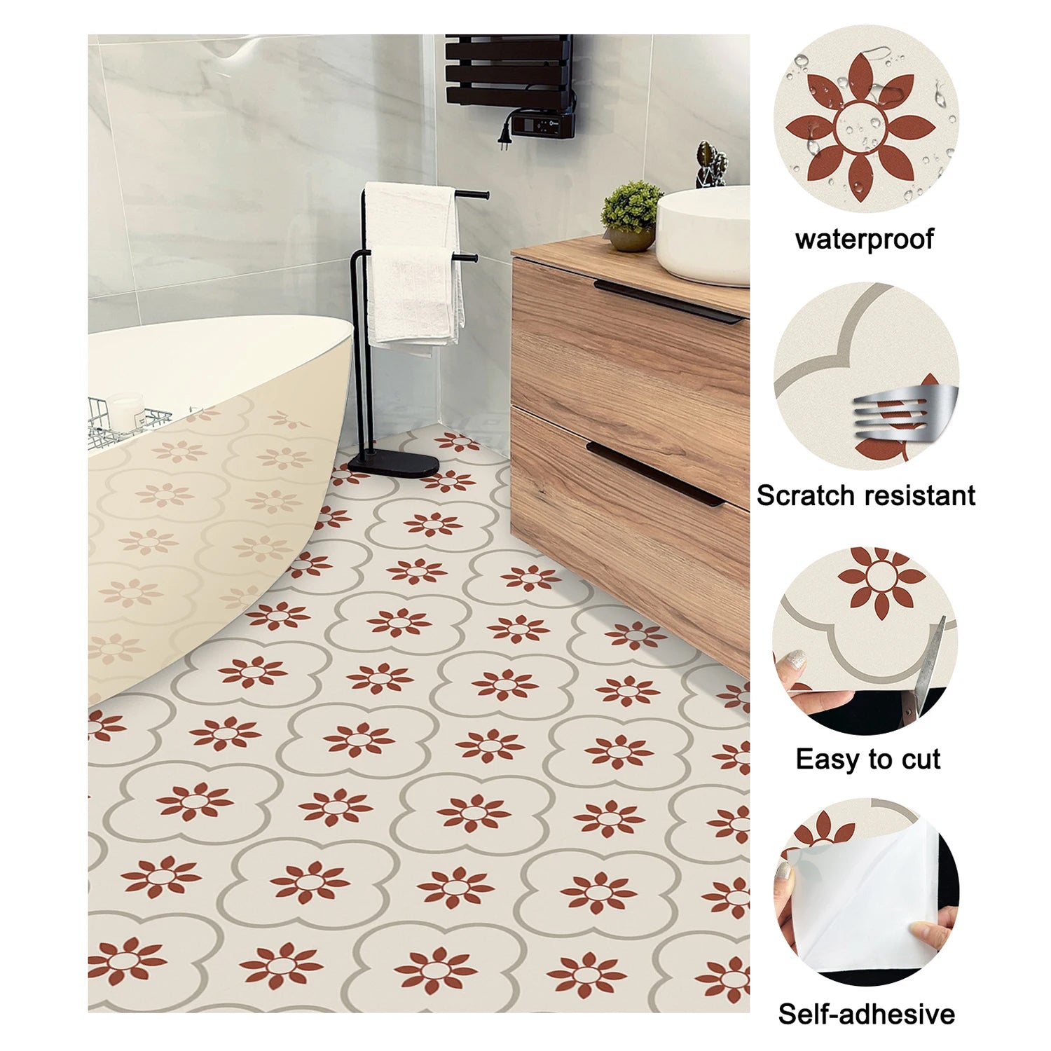 Peel and Stick Floor Tiles Kitchen / Bathroom Backsplash Sticker Detachable Waterproof DIY Tile Stickers for Wall Decoration Tiles Home Decoration (8x8 Inch / 10 Pcs Set) Your Brand