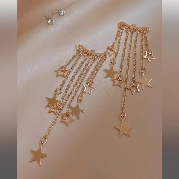 Celestial Dangle Star Earrings – Long Layered Chains with Gold Plated Star Charms