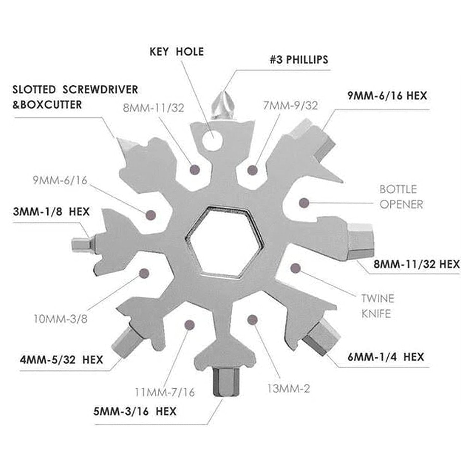 Durable & Portable 18 in 1 Snowflake Multi-Tool, Snowflake Bottle Opener Flat Phillips Screwdriver Kit Wrench Your Brand