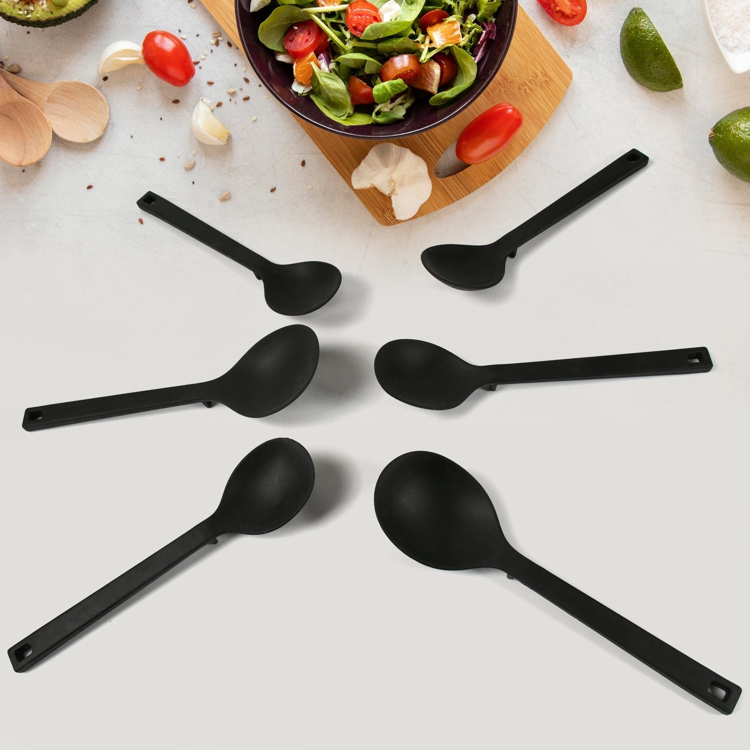 Multipurpose Silicone Spoon, Silicone Basting Spoon Non-Stick Kitchen Utensils Household Gadgets Heat-Resistant Non Stick Spoons Kitchen Cookware Items For Cooking and Baking (6 Pcs Set) Your Brand