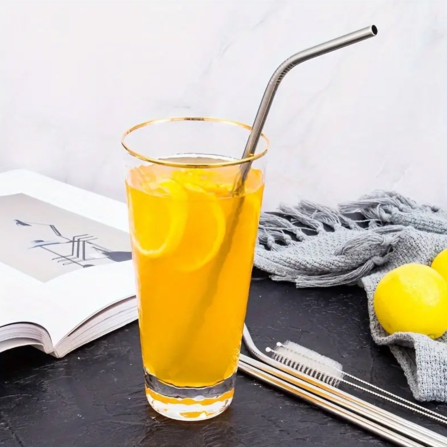 Reusable Stainless Steel Straw with cleaning Brush Long Drinking Straws for Coffee Tumbler Travel Mug Cup, Dishwasher Safe for Toddlers & Kids (5 Pcs Set) Your Brand