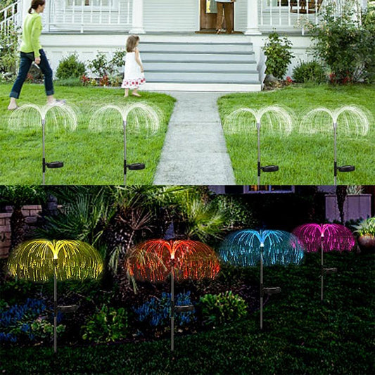 2pcs Garden Solar Outdoor Lights Decorative , 7 Colors Changing RGB Light Waterproof Flower Jellyfish Firework Decor for Garden Patio Landscape Pathway Yard Holiday Decor Your Brand