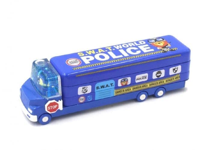 Double Decker Magic Truck Compass Multi Level Metal Truck Compass Pencil Case with Movable Wheels & Sharpener (Mix Design) Your Brand