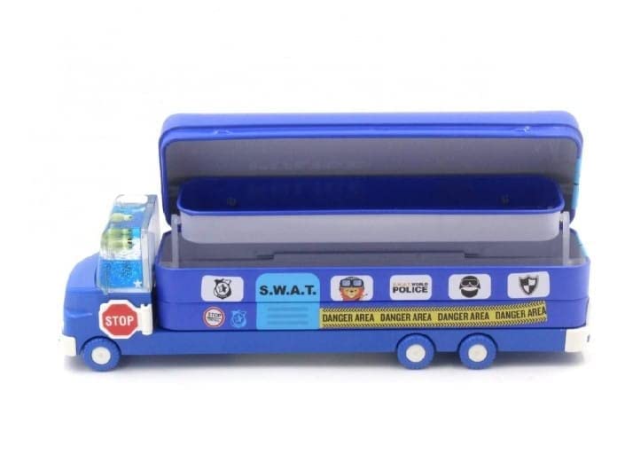 Double Decker Magic Truck Compass Multi Level Metal Truck Compass Pencil Case with Movable Wheels & Sharpener (Mix Design) Your Brand
