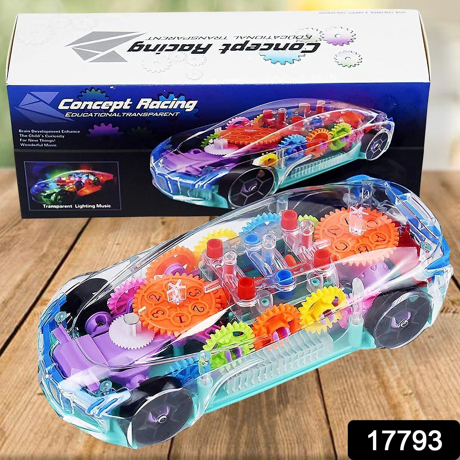 Automatic 360 Degree Rotating Transparent Gear Concept Car with Musical and 3D Flashing Lights Toy for Kids Boys & Girls (Multicolor / Battery Not Included) Your Brand