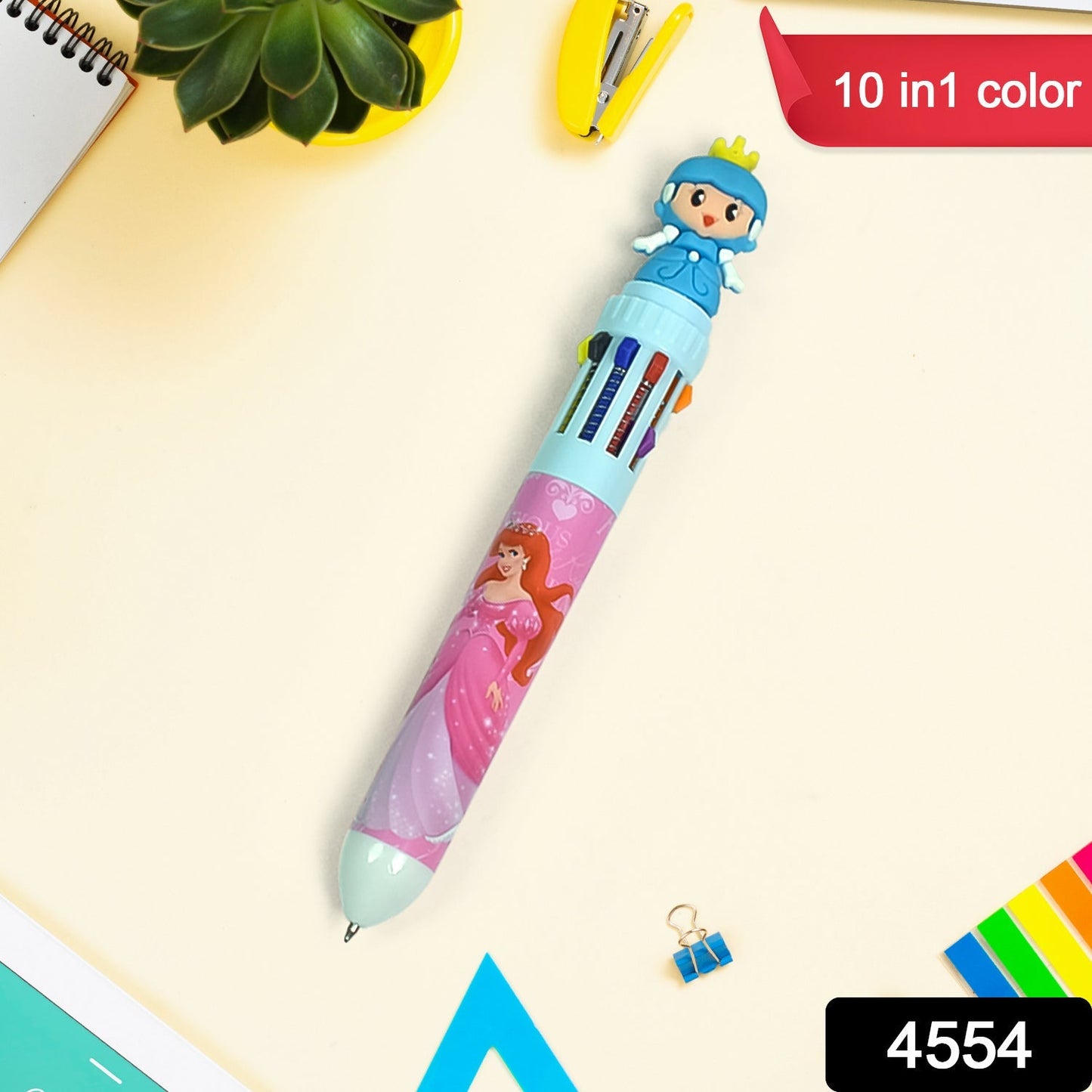 Kids 10-in-1 Color Pens Ballpoint Pen Set for Kids Cartoon Head Writing Pen for School Office Stationary Kit, Teddy Bear (1 Pc) Your Brand