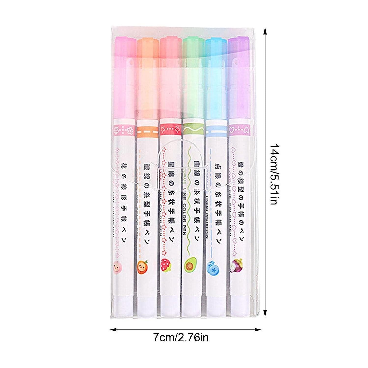 Linear Roller Color Pens Highlighters with 6 Different Curve Shapes (Set of 6) shopbyte-in