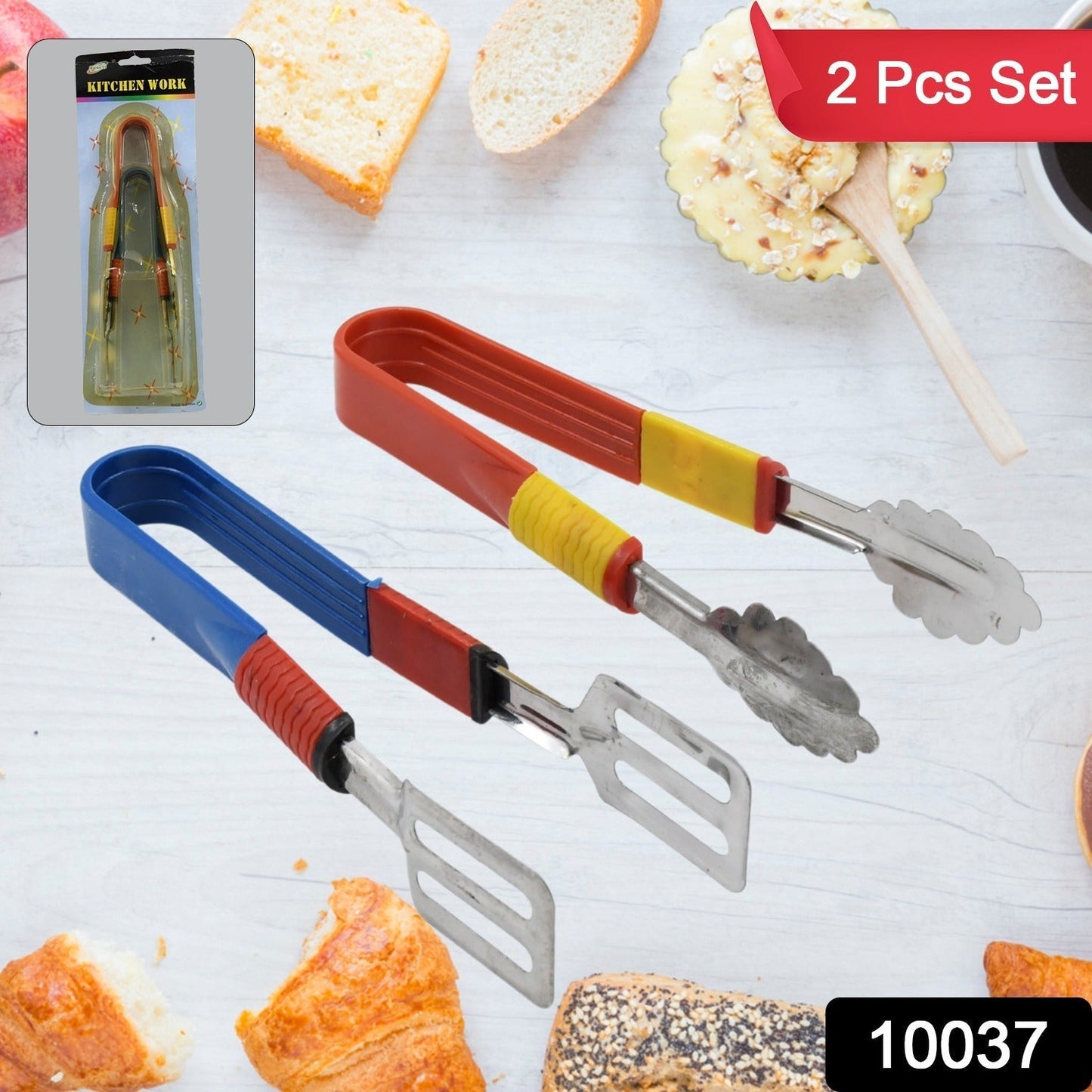 Stainless Steel Multipurpose Utility Tong / Serving Food Tongs / Tong for Kitchen and Bar / Frying, Clipping, Grilling Tong (2 Pcs Set) Your Brand
