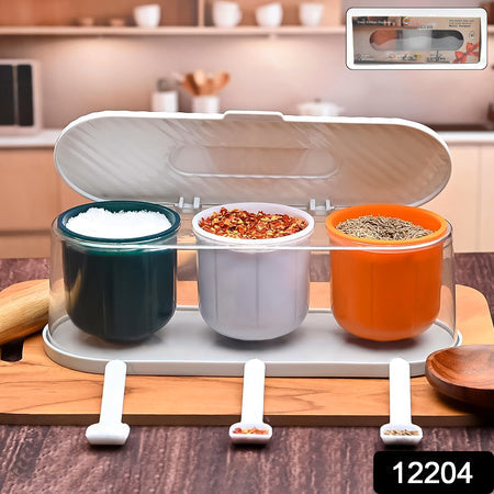 Home Kitchen 3 Grid Seasoning Spice  Masala Box Kit With Spoon (Multicolor  1 Set) Wukusy