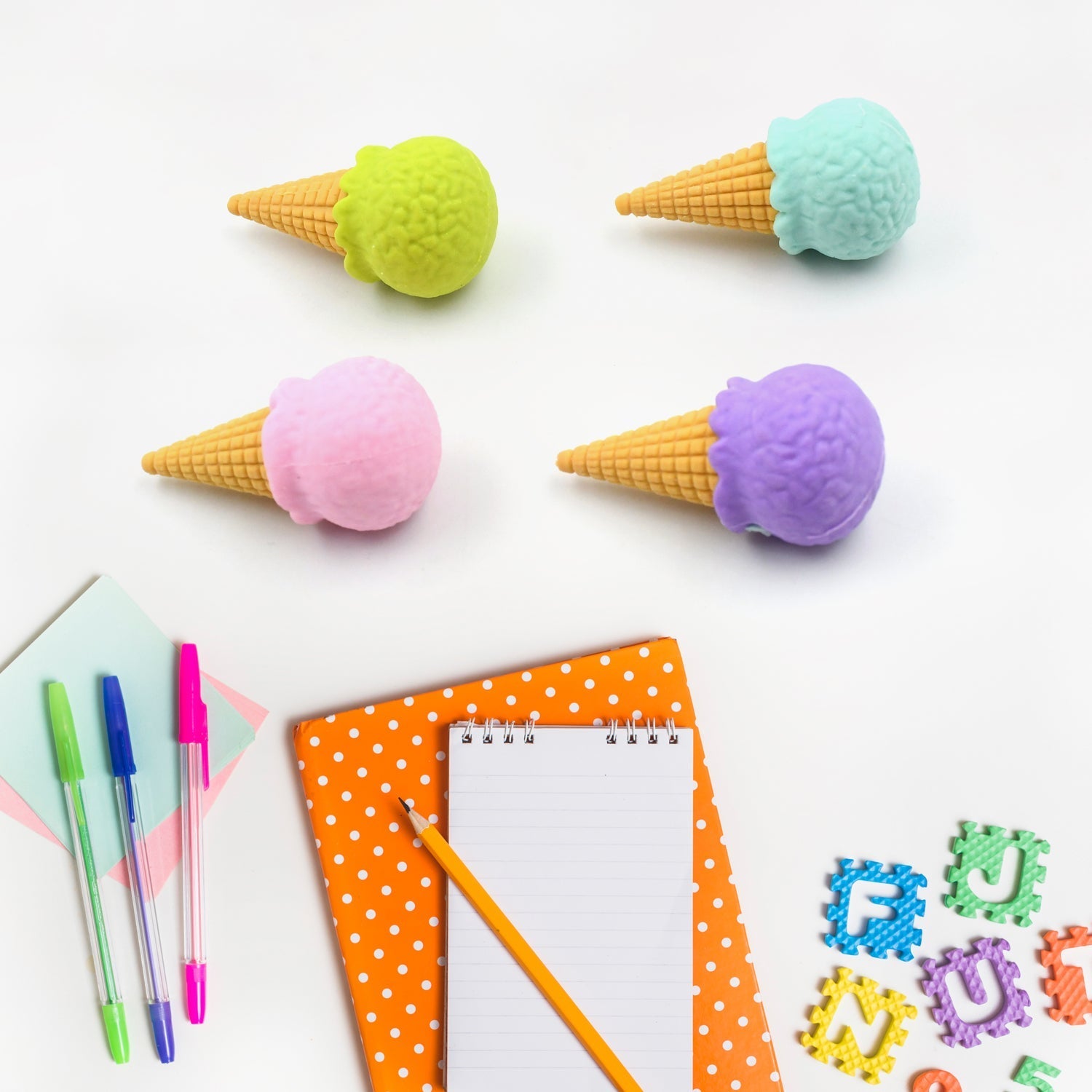 Cone Eraser for Girls & Boys / Eraser for School B'Day Return Gift Party Doughnut Lollipop Ice Cream Theme Shape Erasers Pencils Set for Kids Educational Stationary kit, School Supplies (1 Set 4 Pc) Your Brand
