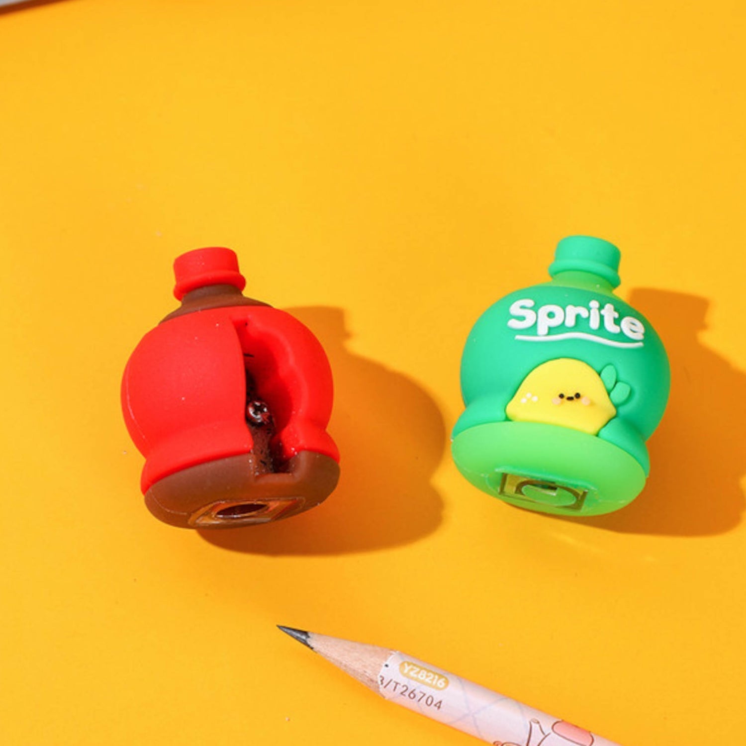 2-in-1 3D Cold Drink Bottle Shape Rubber Pencil Sharpener and Eraser Set, Stationery for Kids School Boys Girls, Birthday Return Gifts (24 Pcs Set ) Your Brand