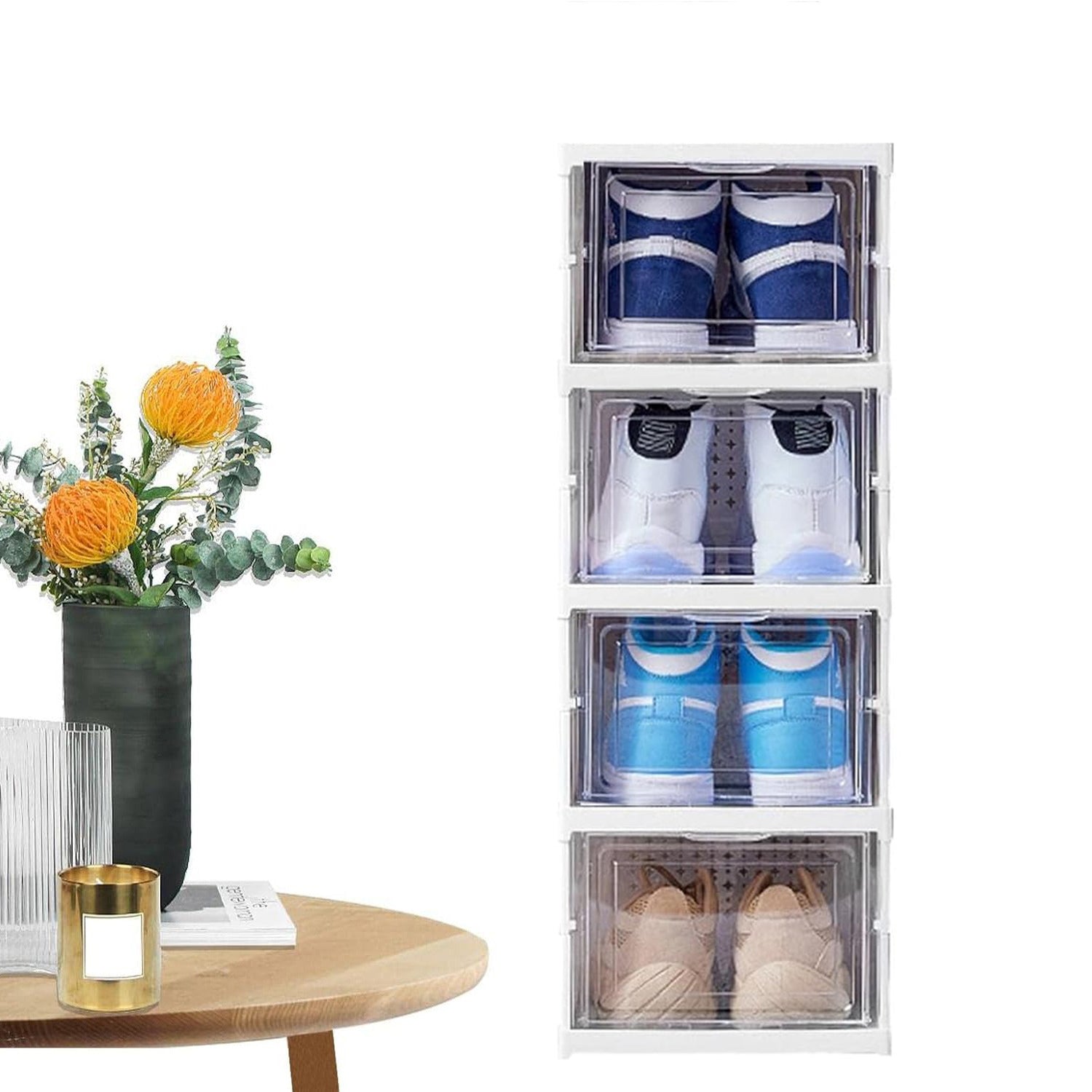 Stackable Multifunctional Storage, for Clothes Foldable Drawer Shelf Basket Utility Cart Rack Storage Organizer Cart for Kitchen, Pantry Closet, Bedroom, Bathroom, Laundry (4 Layer /  1 Pc) Your Brand