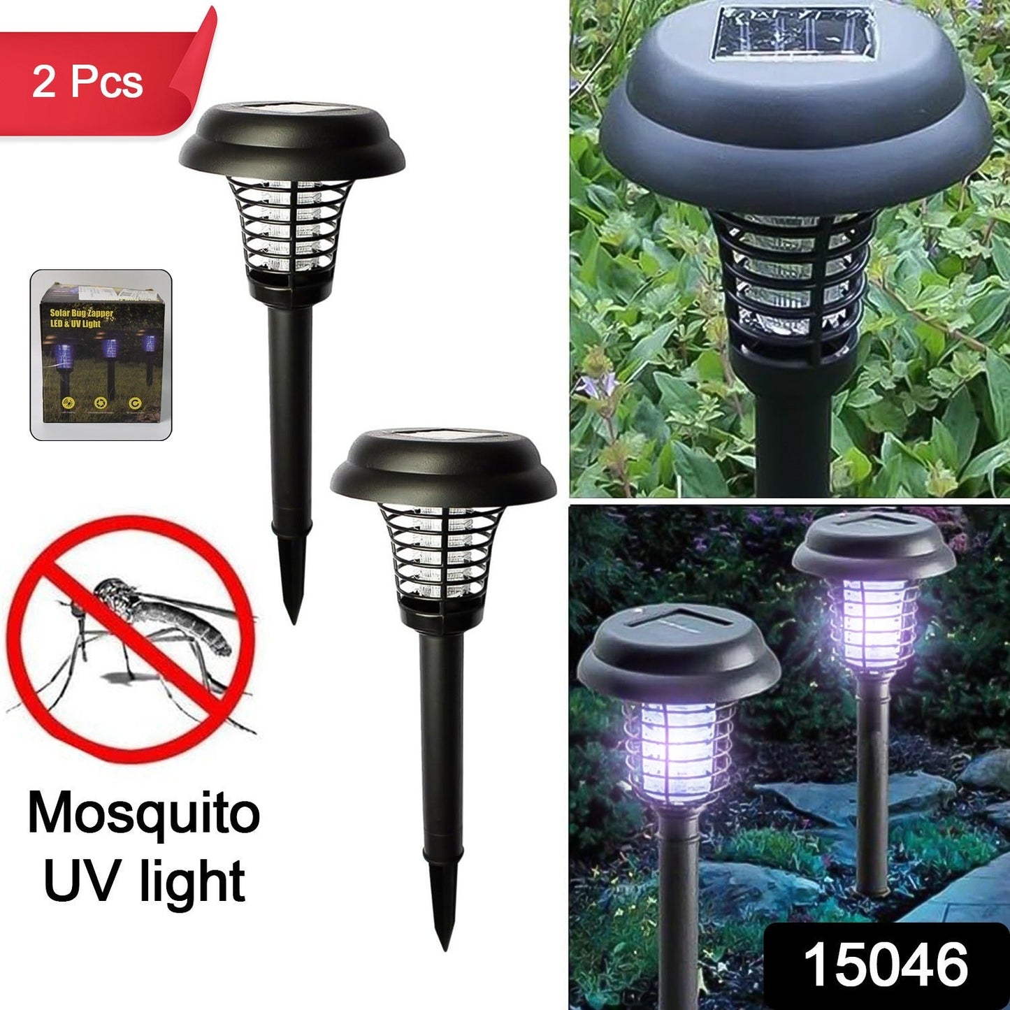 Garden Lighting UV LED Solar Powered LED Mosquito Trap / Bug Zapper  (2 Pc) Your Brand