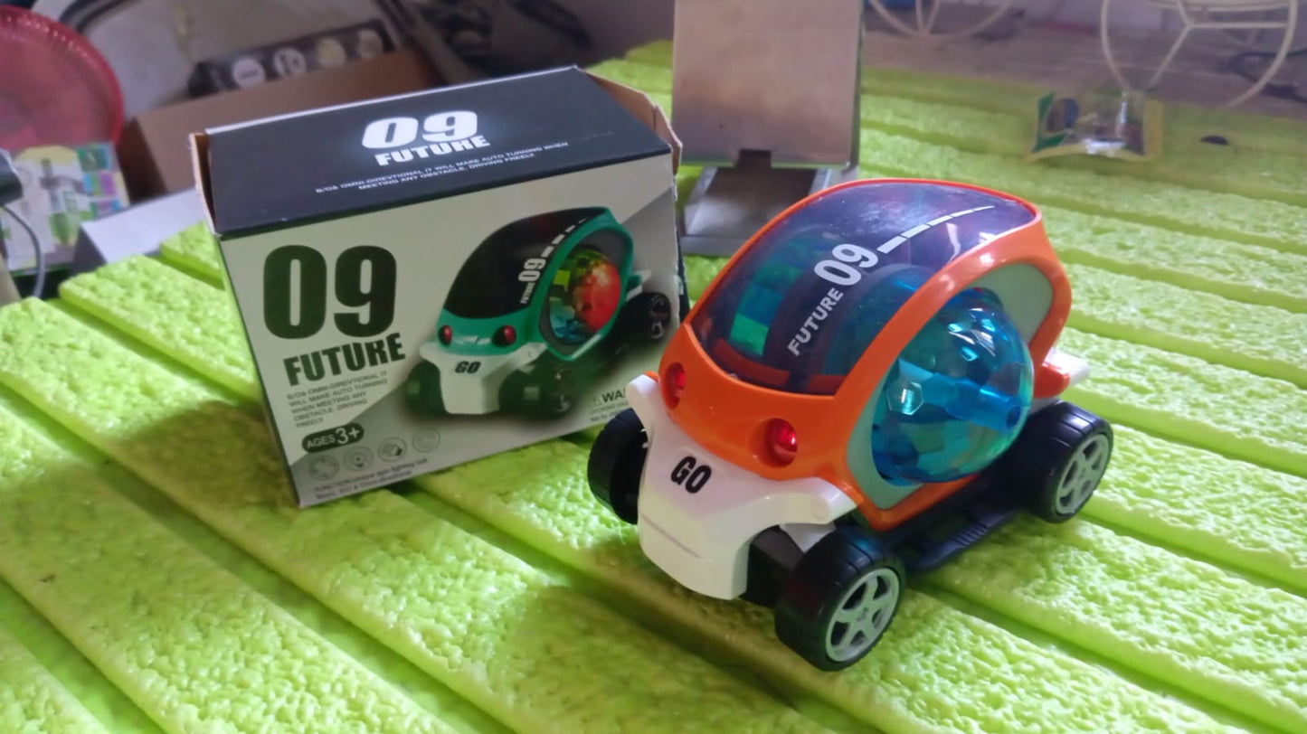 Plastic 360 Degree Rotating Stunt Car Toy for Kids - Bump and Go Action with 4D Lights and Music, Plastic Mini Car with Disco Ball (1 Pc / Battery Not Included) Your Brand
